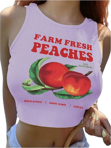 Women's Summer Round Neck Crop Tank Top Casual Letter Print Sleeveless T Shirt in Saudi Arabia