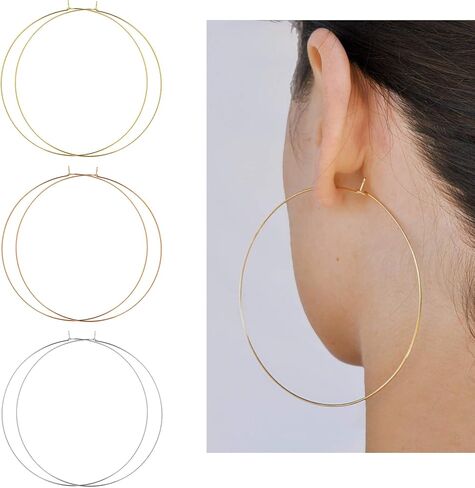 3 Pairs Thin Extra Large Hoop Earrings Set，Fashion Huge Gold Hoops 18k Gold Plated Lightweight Stainless Steel Hoops Big Geometric Round Gold Hoop Earrings Set Minimalist Jewelry for Women in Saudi Arabia
