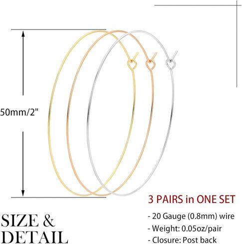 مجموعة 3 أزواج من الأقراط الرفيعة والكبيرة جدًا، أقراط ذهبية ضخمة عصرية مطلية بالذهب عيار 18 قيراط خفيفة الوزن مصنوعة من الفولاذ المقاوم للصدأ مجموعة أقراط دائرية هندسية كبيرة مجوهرات بسيطة للنساء in Kuwait