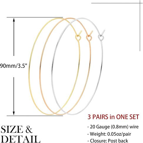 3 Pairs Thin Extra Large Hoop Earrings Set，Fashion Huge Gold Hoops 18k Gold Plated Lightweight Stainless Steel Hoops Big Geometric Round Gold Hoop Earrings Set Minimalist Jewelry for Women in Saudi Arabia