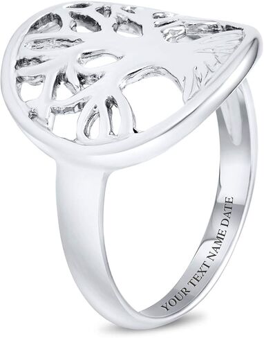 خاتم كبير مخصص مفتوح مستدير أو بيضاوي لعائلة رمزية متمنية لشجرة الحياة للنساء والزوجة. 925 من الفضة الاسترليني قابلة للتخصيص in Kuwait