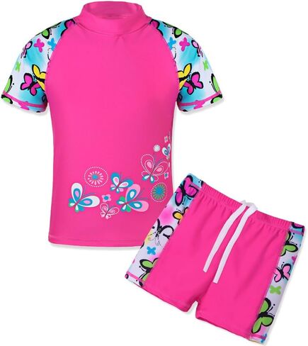 TFJH E Girls Short Sleeve Swimsuit Two Piece Swimwear UPF 50+ UV 3-12 Years in Saudi Arabia
