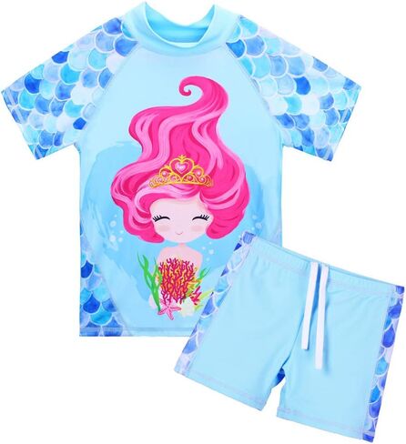 TFJH E Girls Short Sleeve Swimsuit Two Piece Swimwear UPF 50+ UV 3-12 Years in Saudi Arabia