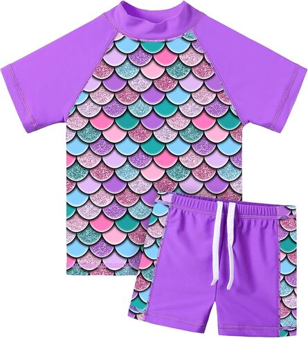 TFJH E Girls Short Sleeve Swimsuit Two Piece Swimwear UPF 50+ UV 3-12 Years in Saudi Arabia