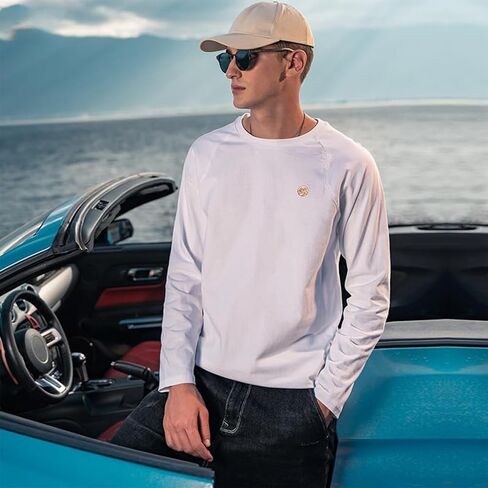 Men's Striped Long Sleeved T-Shirt, Casual Round Neck Long Sleeved T-Shirt, Regular-Fit Daily Striped T-Shirt Basic Style in Saudi Arabia
