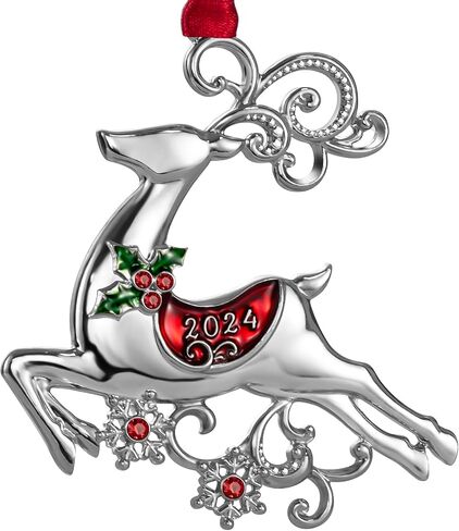 Metal Christmas Tree Ornament with Rhinestone Hanging Design Charm Holiday Decorative Pendant Gift Keepsake (Reindeer 2024) in Saudi Arabia