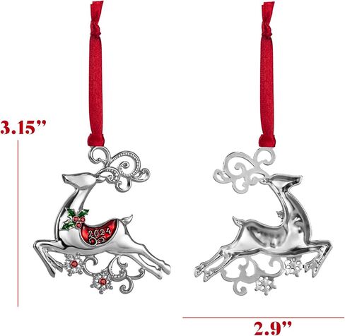 Metal Christmas Tree Ornament with Rhinestone Hanging Design Charm Holiday Decorative Pendant Gift Keepsake (Reindeer 2024) in Saudi Arabia