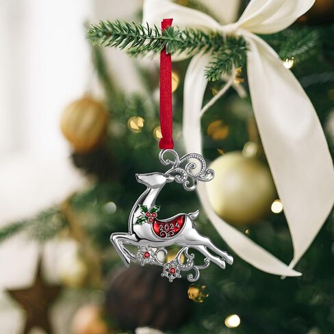 Metal Christmas Tree Ornament with Rhinestone Hanging Design Charm Holiday Decorative Pendant Gift Keepsake (Reindeer 2024) in Saudi Arabia