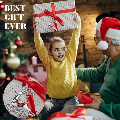 Metal Christmas Tree Ornament with Rhinestone Hanging Design Charm Holiday Decorative Pendant Gift Keepsake (Reindeer 2024) in Saudi Arabia