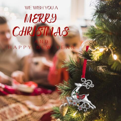 Metal Christmas Tree Ornament with Rhinestone Hanging Design Charm Holiday Decorative Pendant Gift Keepsake (Reindeer 2024) in Saudi Arabia