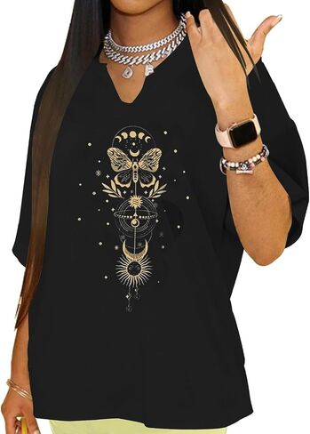 Womens V Neck Smile Face Graphic Tees Y2K Cute Happy Printed T Shirt Casual Family Match Tops in Saudi Arabia