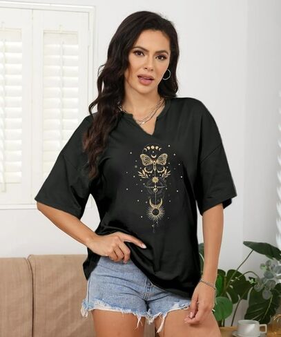 Womens V Neck Smile Face Graphic Tees Y2K Cute Happy Printed T Shirt Casual Family Match Tops in Saudi Arabia