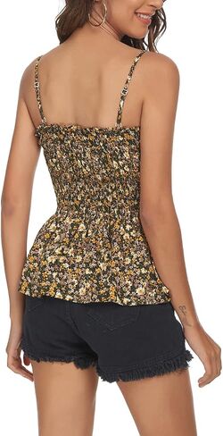 Tribear Women's Casual Frill Smocked Cami Tank Tops Floral Shoulder Strap Vest in Saudi Arabia