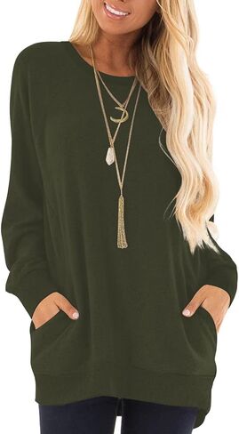 KUOTAI Womens Fall Long Sleeve T-Shirts Casual Tunic Tops for Leggings Loose Soft Blouses with Pocket in Saudi Arabia