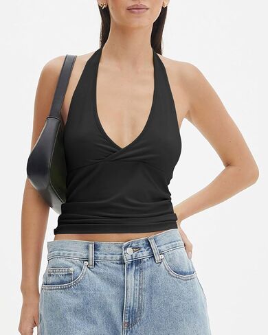 Halter Crop Tops for Women 2024 Summer Tie Back Y2k Cami Backless Sleeveless Sexy V Neck Slim Shirts in Saudi Arabia