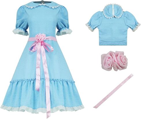 Grady Twins Costume Lolita Dress Blue Puff Sleeves Dress Halloween Creepy Doll Cosplay Outfits for Women Girls in Saudi Arabia
