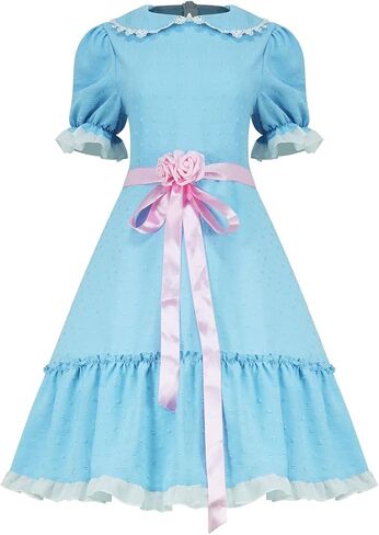 Grady Twins Costume Lolita Dress Blue Puff Sleeves Dress Halloween Creepy Doll Cosplay Outfits for Women Girls in Saudi Arabia