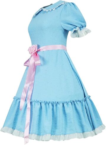 Grady Twins Costume Lolita Dress Blue Puff Sleeves Dress Halloween Creepy Doll Cosplay Outfits for Women Girls in Saudi Arabia