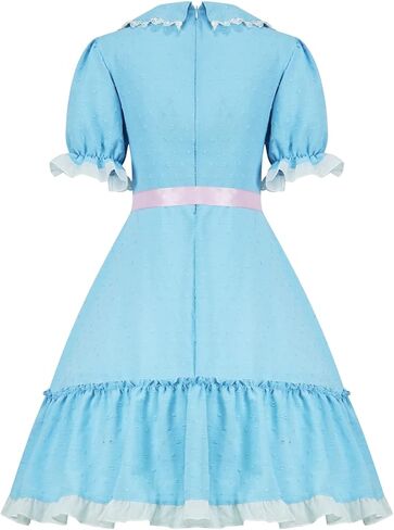 Grady Twins Costume Lolita Dress Blue Puff Sleeves Dress Halloween Creepy Doll Cosplay Outfits for Women Girls in Saudi Arabia
