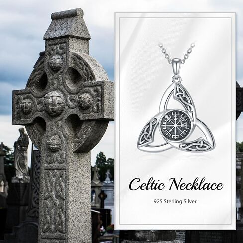 Celtic Knot Necklace for Women Men Sterling Silver Celtic Trinity Moonstone Pendant Necklace Viking Good Luck Jewellery for Girls in Saudi Arabia