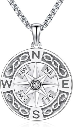 Compass Necklace for Women Men 925 Sterling Silver Pendant Urn Necklaces for Ashes Picture Locket Necklace Anchor Necklace Viking Necklace Crystals CZ Moonstone Abalone Shell Turquoise Compass Jewelry in Kuwait