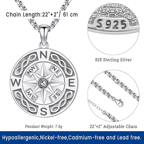 Compass Necklace for Women Men 925 Sterling Silver Pendant Urn Necklaces for Ashes Picture Locket Necklace Anchor Necklace Viking Necklace Crystals CZ Moonstone Abalone Shell Turquoise Compass Jewelry in Kuwait