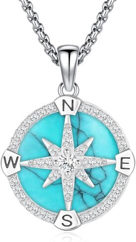 Compass Necklace for Women Men 925 Sterling Silver Pendant Urn Necklaces for Ashes Picture Locket Necklace Anchor Necklace Viking Necklace Crystals CZ Moonstone Abalone Shell Turquoise Compass Jewelry in Kuwait