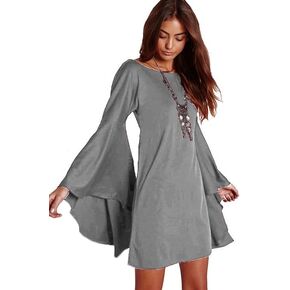 VIVICASLTE Women's USA Long Flare Bell Sleeve Blouse Mini Dress
