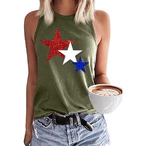 Susongeth American Flag Tank Tops Women July 4th Red White Blue Stars Glitter Patriotic Shirt Independence Day Tank Vests