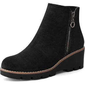mysoft Women's Ankle Boots Zipper Wedge Booties Lug Sole