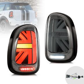 VLAND LED Union Jack Smoked Tail Lights Compatible For [ 2010-2016 BMW Mini Cooper Countryman R60 ] W/Sequential Turn Signal, Running Lights With Breath Effect, Reverse Brake LED Rear Lamp Assembly