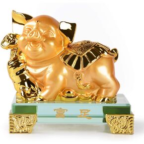 BRASSTAR Golden Resin Feng Shui Statue Chinese Zodiac Animal Pig Home Office Table Top Decor Figurine Gift Collection PTZY123