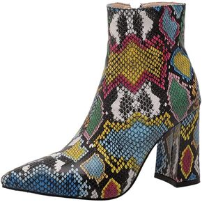 UniqueStride Women's Chunky Block Heel Pointed Toe Ankle Boots High Heel Ankle Booties with Zipper Winter Shoes