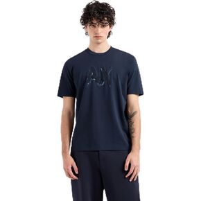 Armani Exchange Men's Ribbon Ax Logo with Camo Outline Regular Fit Heavy Jersey Tee