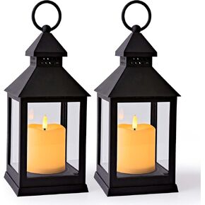 Vintage Lantern Decorative LED Flickering Flameless Candle with Timer, Battery Powered LED Decorative Hanging Lanterns for Indoor Outdoor Garden Yard Home Decor(4 Pack)
