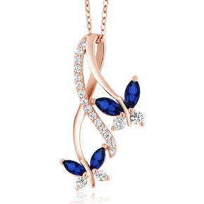 Gem Stone King 18K Rose Gold Plated Silver Marquise Created Blue Sapphire Butterfly Infinity Pendant Necklace For Women (1.21 Cttw, with 18 Inch Chain)