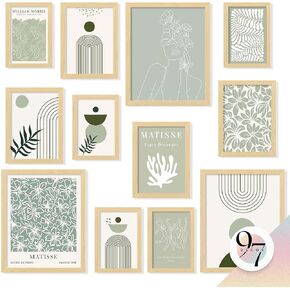 97 Decor Sage Green Wall Art Prints - Sage Green Posters For Room Aesthetic Picture, Abstract Boho Paintings Wall Decor, Cozy Matisse Prints Gallery Wall Prints For Bedroom Dorm Decorations (unframed)