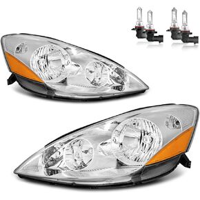 Headlights Assembly for 2006-2010 Toyota Sienna Headlamp Replacement Chrome Housing Amber Reflector Driver & Passenger Side