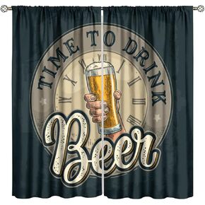 Beer Curtains, Beer Party Vintage Beer Pattern Window Treatments, Beer Store Print Blackout Drapes 2 Panel Set for Living Room Bedroom Kitchen21 W X 45"" L, Style-2