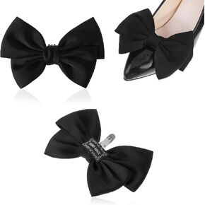 Mabor 2 Pcs Women Bow Shoe Clips Detachable Satin Decorative Shoe Cute Lolita Shoe Embellishment Shoe Jewelry Buckle for Wedding Party Shoe Accessories
