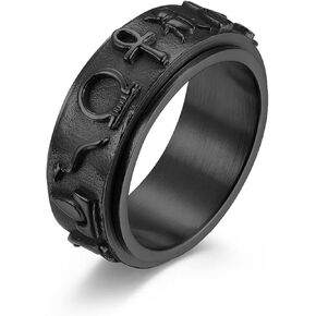 Ancient Egyptian Symbol Totem Spinner Rings Stainless Steel Fidget Anxiety Rotating Runes Ring Talisman Amulet Protection for Men Women Size 6-12,Silver Gold Black