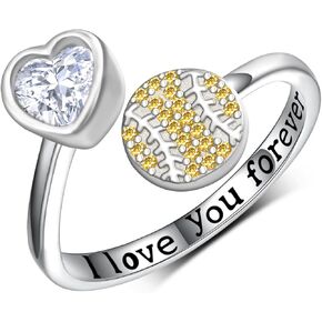 Baseball Ring 925 Sterling Silver Adjustable Softball Ring Sports Jewelry Gifts for Women Player
