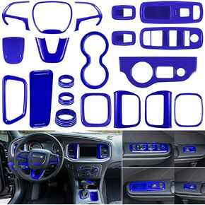 20PCS Full Set Interior Accessories Trim Kit fit for Dodge Charger 2015-2024 | Headlight Window Lift Control Switches Gear Shift Cup Holder Air Conditioning Vent Outlets Covers (White)