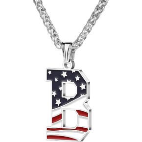 AMITER Initial Necklace for Men & Women, Personalized A-Z Letter American Flag Pendant Necklace with Chain