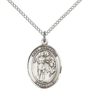 Sterling Silver St. Sebastian Pendant with 18" Stainless Steel Lite Curb Chain. Patron Saint of Athletes/Soldiers