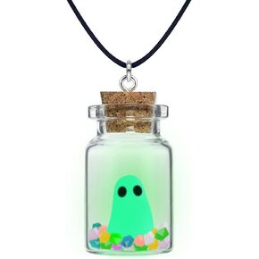 The Adopt A Ghost Necklace,Cute Ghost Necklace(Green), Glow In The Dark Ghost in A Bottle with Star Necklace Halloween Jewelry for Women and Men