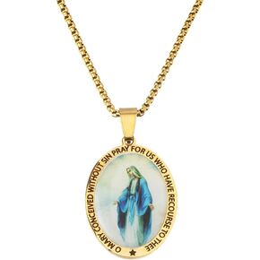 Miraculous Medal - Virgin Mary Necklace, Stainless Steel Pendant Necklace, Fashion Religious Jewelry, Christian Gifts for Men & Women