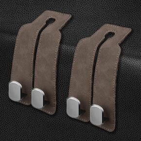QBUC 2pcs Universal Car Seat Headrest Hooks, Metal Car Purse Holder for Purse Bag Handbag&Phone, Premium Lether Car Storage Organizer Back Seat Hanger with Double Hook Car Interior Accessories(Black)