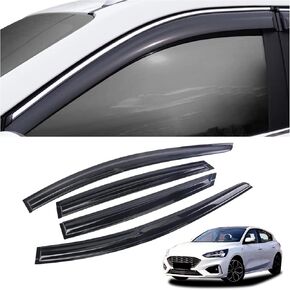 4 Pieces Tape-on Extra Durable Rain Guards Fit for 2012-2018 Ford Focus,Window Deflectors,Window Visors 94373 (Smoke Black)