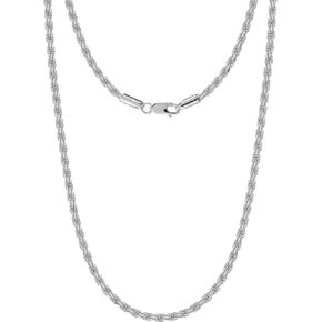 LeCalla Solid 925 Sterling Silver Italian 2 MM, 3 MM Diamond-Cut Braided Rope Chain Necklace for Men Women with Lobster Claw Clasp, Made in Italy (18, 20, 22, 24, 26 Inches)